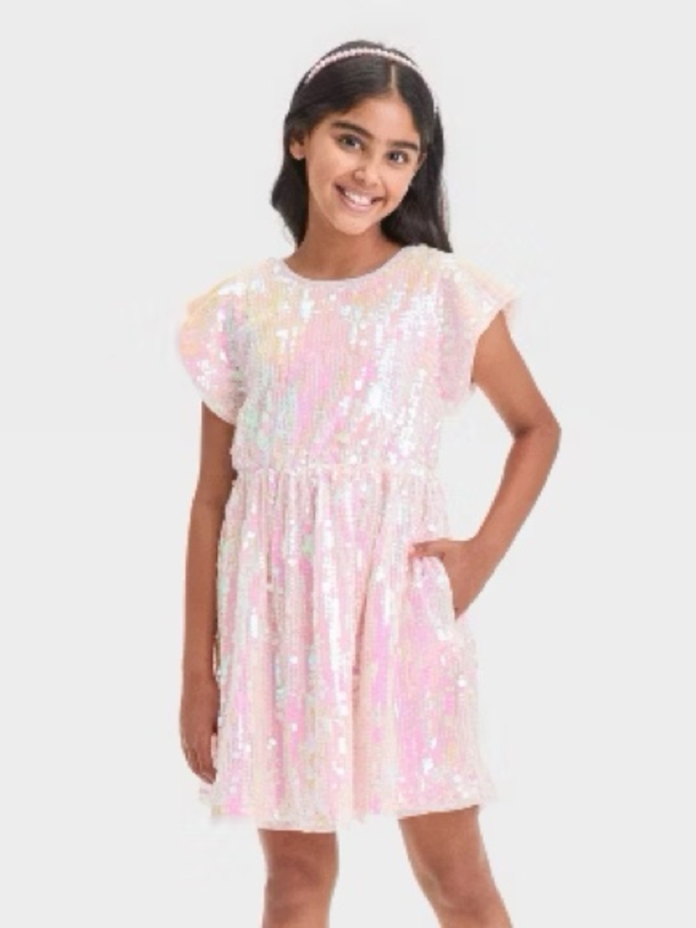 NWT Cat & Jack Girls XS (4-5) Pink Sequin Short-Sleeve Kids Dress